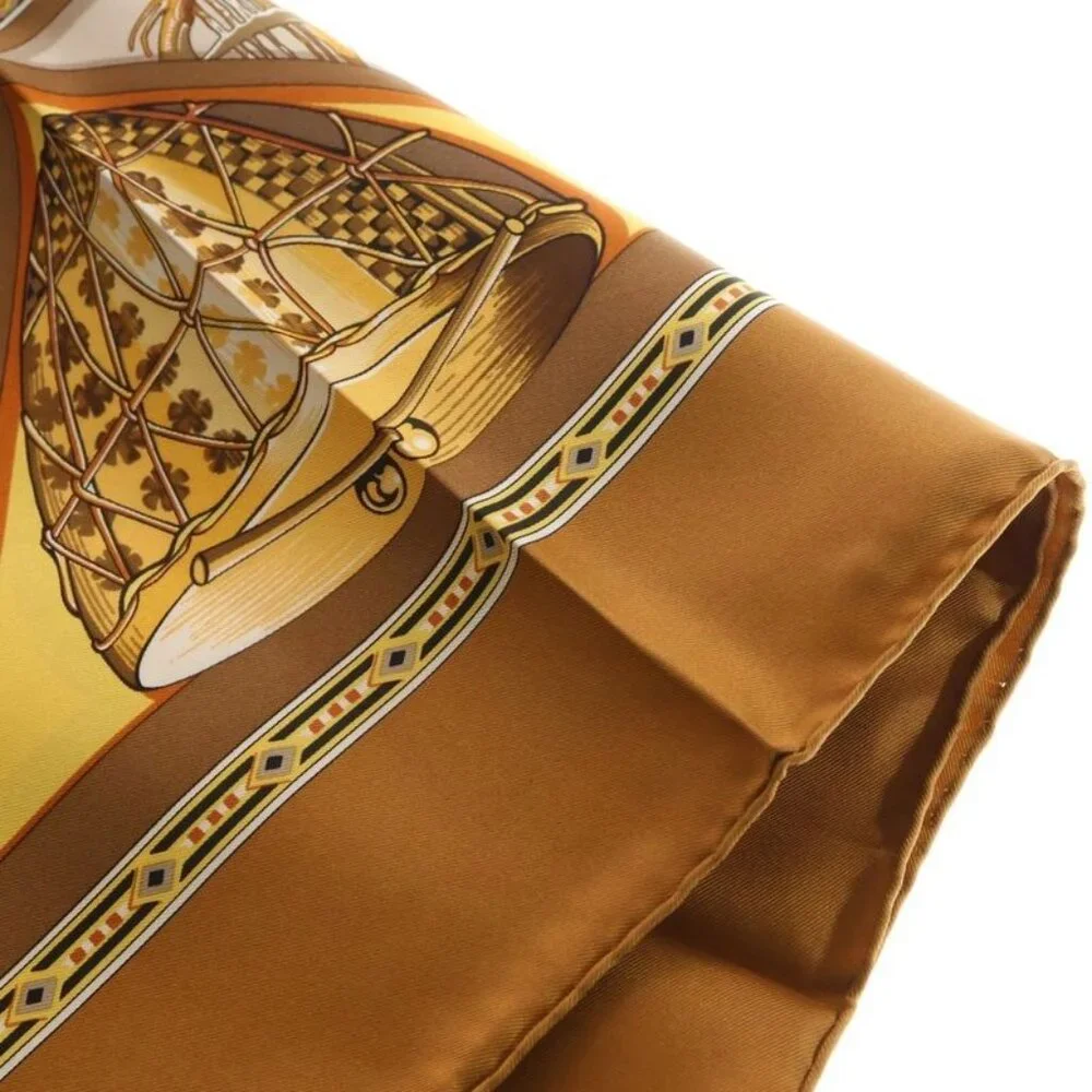 Hermes Carre 90 Au Son du Tam Silk Scarf Brown - Picture 3 of 6